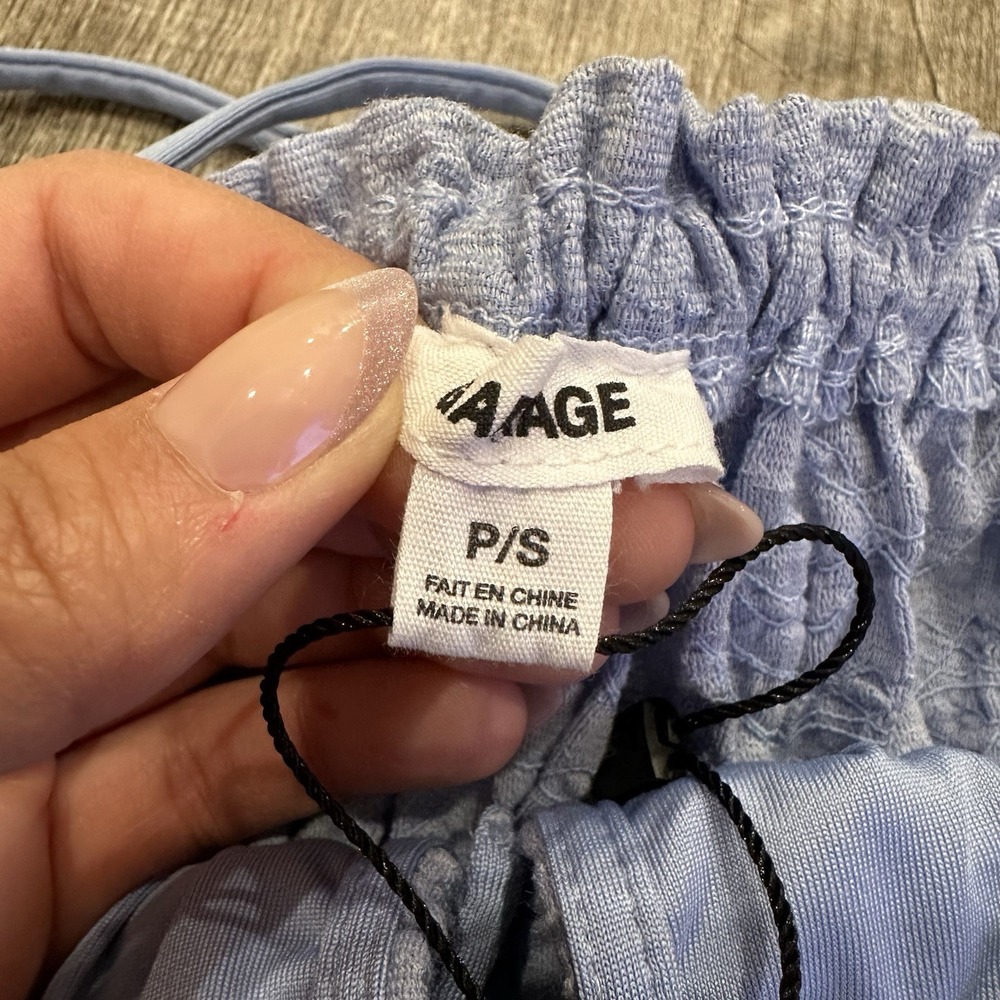 Garage Women's Crop Top P/S Blue Crunch Knit Tie Front Cami Smocked NWT - Picture 5 of 7